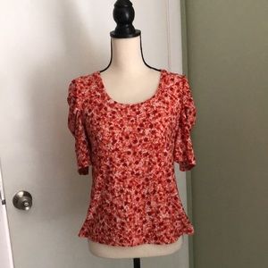 ❤️3X20 LUXOLOGY Women’s Orange Print Rushed Sleeves Top | S